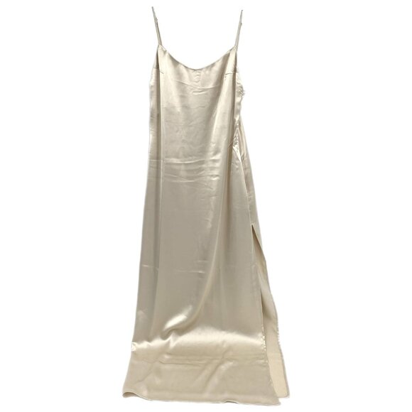 Meshki Cream Satin Maxi Dress | Side Slit Elegance - Picture 1 of 9